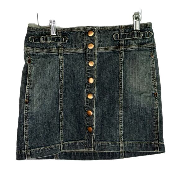 Gap Dark Denim Button Front Mini Aline Skirt, Size 2 - Picture 1 of 5